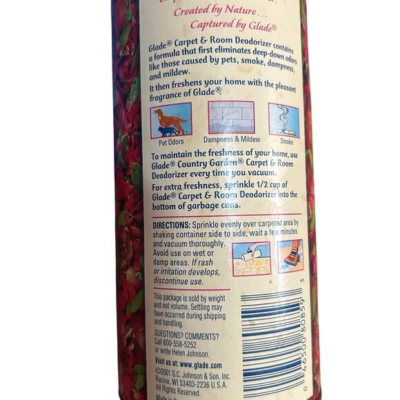 Glade Carpet Room Deodorizer Country Garden Discontinued 42oz Open Unused - Picture 5 of 6